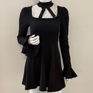 Dolls Kill Brand Grave Girls Black Wednesday Addams Vibes Lace Goth Mini Dress